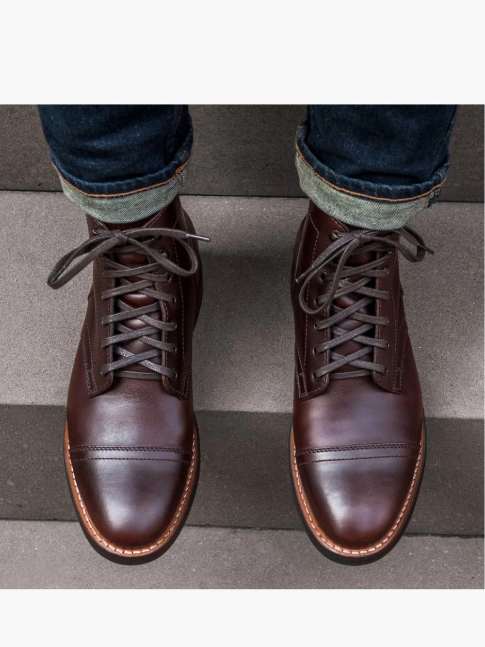 Men's Brown Leather Cap-Toe Boots